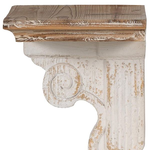 Homeroots 11" X 14" White And Natural Distressed Wood Corbel Style Wall Shelf  Solid And Manufactured Wood 401305