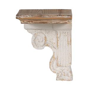 Homeroots 11" X 14" White And Natural Distressed Wood Corbel Style Wall Shelf  Solid And Manufactured Wood 401305