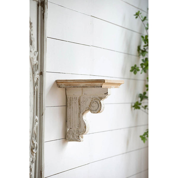 Homeroots 11" X 14" White And Natural Distressed Wood Corbel Style Wall Shelf  Solid And Manufactured Wood 401305