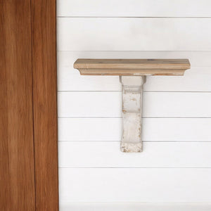 Homeroots 11" X 14" White And Natural Distressed Wood Corbel Style Wall Shelf  Solid And Manufactured Wood 401305