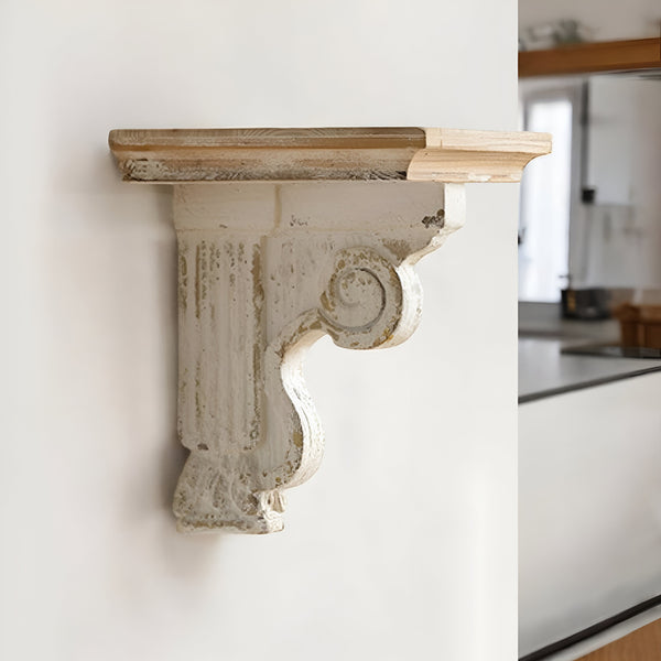 Homeroots 11" X 14" White And Natural Distressed Wood Corbel Style Wall Shelf  Solid And Manufactured Wood 401305