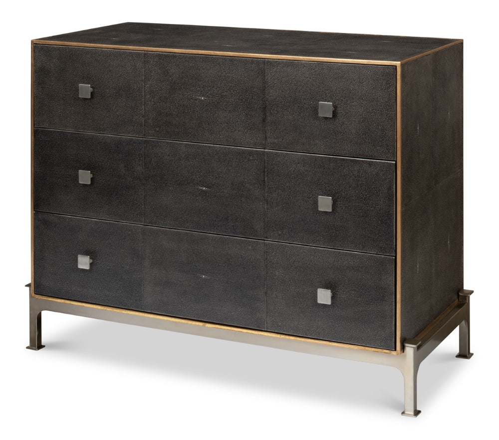 Sarreid Grey Shagreen Dresser With 3 Spacious Drawers, Marbleized Paper Lining, And Antique Iron Finish Grey  40131