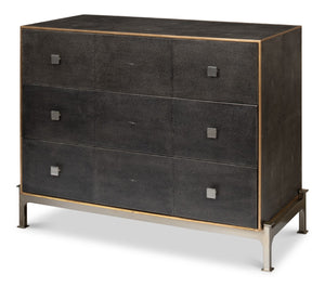 Sarreid Grey Shagreen Dresser With 3 Spacious Drawers, Marbleized Paper Lining, And Antique Iron Finish Grey  40131