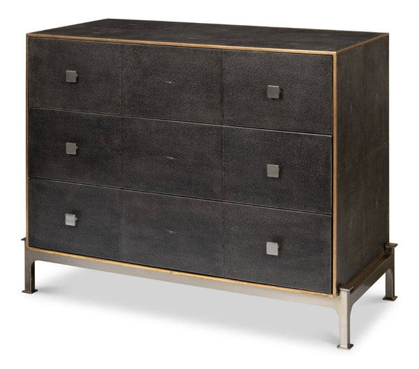 Sarreid Grey Shagreen Dresser With 3 Spacious Drawers, Marbleized Paper Lining, And Antique Iron Finish Grey  40131