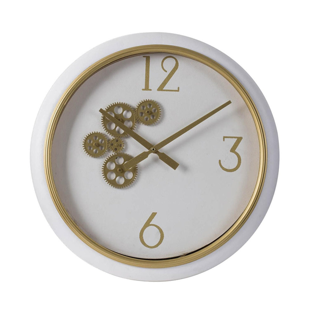 Homeroots White And Gold Gears Minimal Wall Clock  60% Iron,25% Pu,10% Mdf,5% Glass 401310