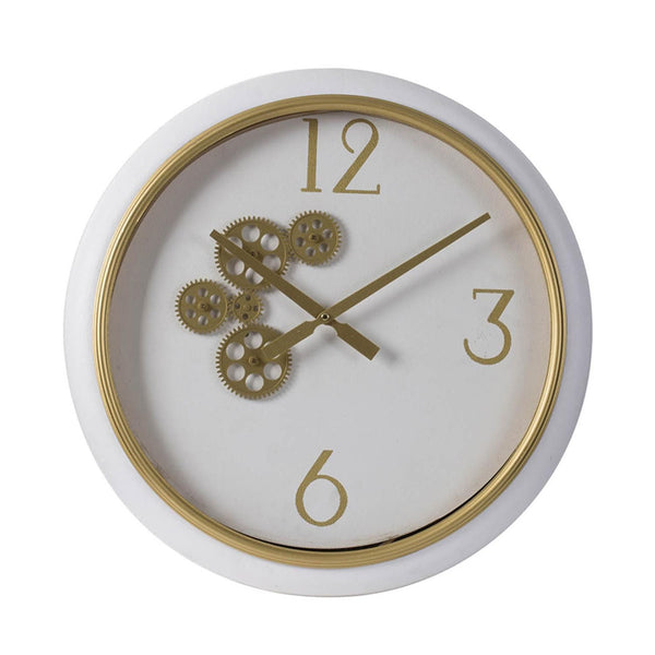 Homeroots White And Gold Gears Minimal Wall Clock  60% Iron,25% Pu,10% Mdf,5% Glass 401310