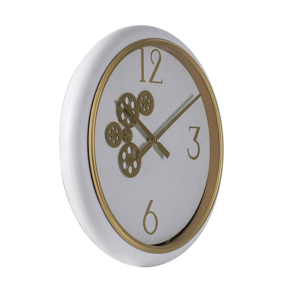 Homeroots White And Gold Gears Minimal Wall Clock  60% Iron,25% Pu,10% Mdf,5% Glass 401310