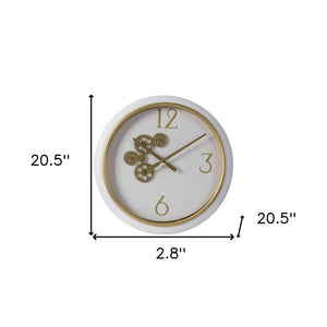 Homeroots White And Gold Gears Minimal Wall Clock  60% Iron,25% Pu,10% Mdf,5% Glass 401310