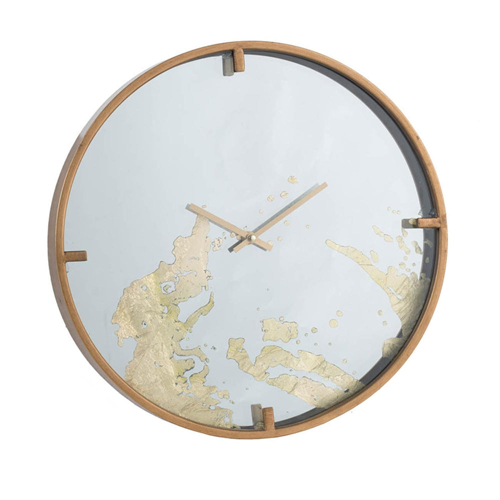 Homeroots 2" Round Gold And White Wood Analog Wall Clock  40% Iron,20% Mirror,20% Mdf,20% Glass 401312