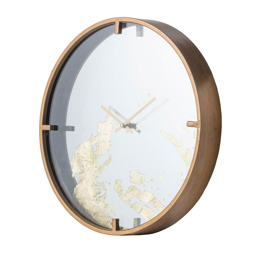 Homeroots 2" Round Gold And White Wood Analog Wall Clock  40% Iron,20% Mirror,20% Mdf,20% Glass 401312