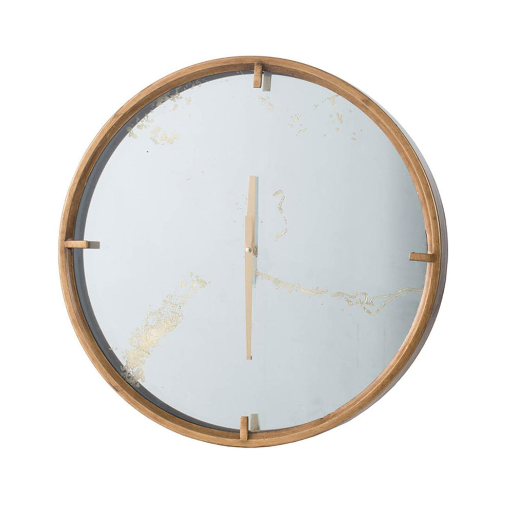 Homeroots 2" Round Gold Wood Analog Wall Clock  40% Iron,20% Mirror,20% Mdf,20% Glass 401313
