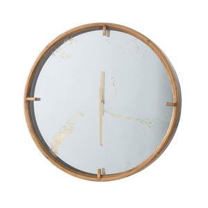 Homeroots 2" Round Gold Wood Analog Wall Clock  40% Iron,20% Mirror,20% Mdf,20% Glass 401313