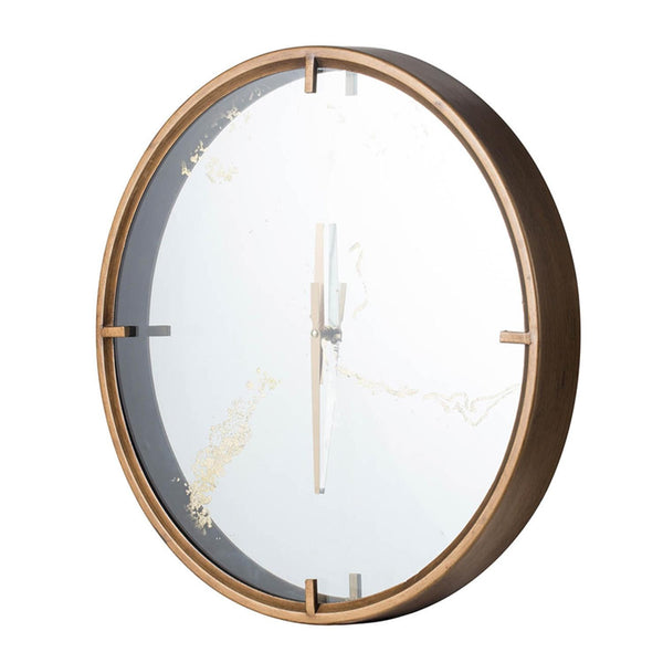 Homeroots 2" Round Gold Wood Analog Wall Clock  40% Iron,20% Mirror,20% Mdf,20% Glass 401313