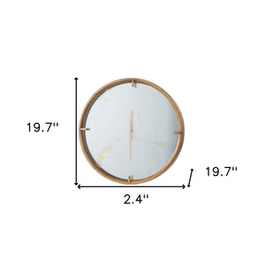 Homeroots 2" Round Gold Wood Analog Wall Clock  40% Iron,20% Mirror,20% Mdf,20% Glass 401313