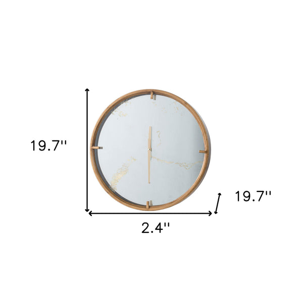 Homeroots 2" Round Gold Wood Analog Wall Clock  40% Iron,20% Mirror,20% Mdf,20% Glass 401313