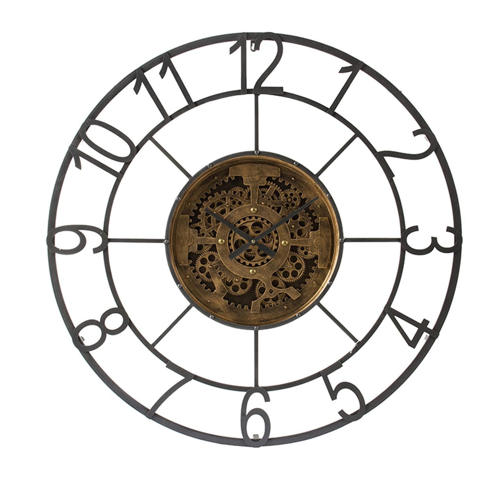 Homeroots Round Decorative Gear Iron Wall Clock  60% Iron,15% Glass,15% Mdf,10% Plastic 401315