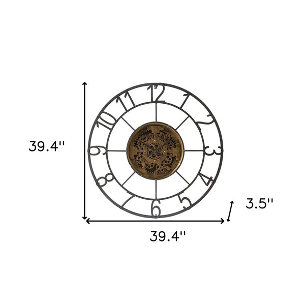 Homeroots Round Decorative Gear Iron Wall Clock  60% Iron,15% Glass,15% Mdf,10% Plastic 401315