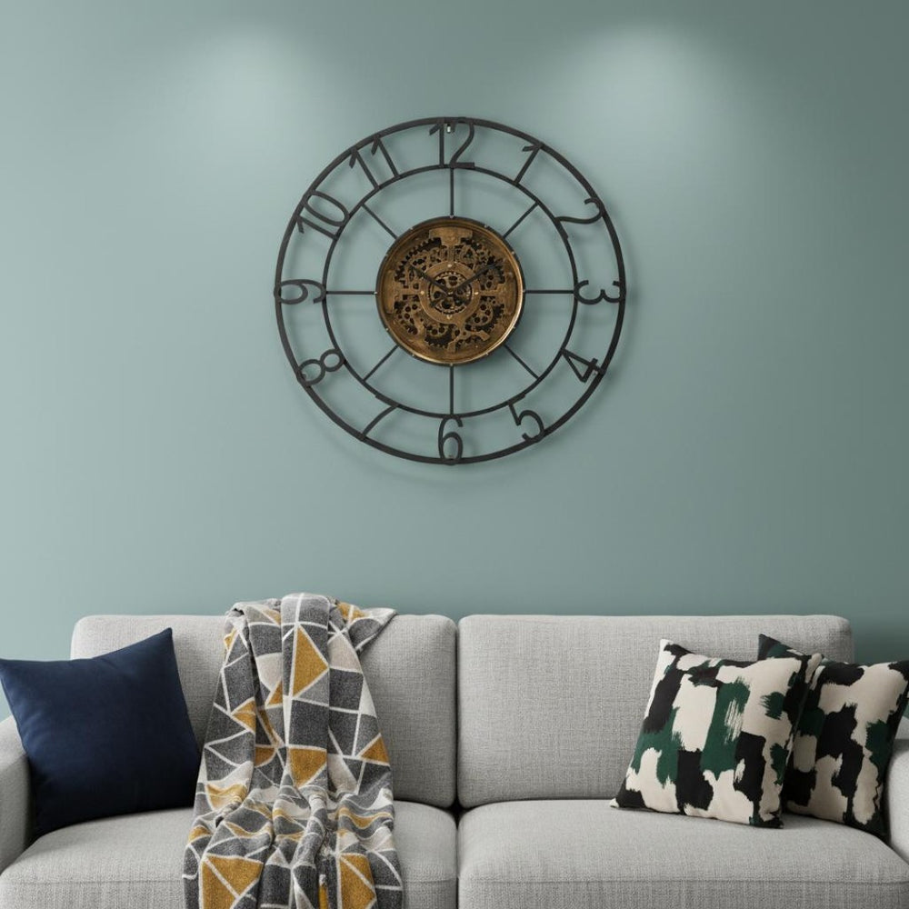 HomeRoots Round Decorative Gear Iron Wall Clock – Vintage Steampunk Charm with Industrial Style for Your Home 401315
