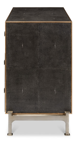 Sarreid Grey Shagreen Dresser With 3 Spacious Drawers, Marbleized Paper Lining, And Antique Iron Finish Grey  40131