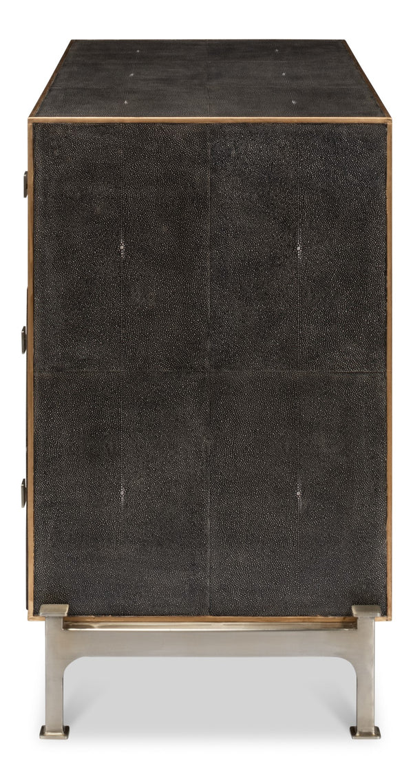 Sarreid Grey Shagreen Dresser With 3 Spacious Drawers, Marbleized Paper Lining, And Antique Iron Finish Grey  40131