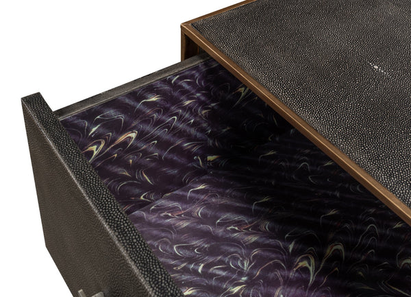 Sarreid Grey Shagreen Dresser With 3 Spacious Drawers, Marbleized Paper Lining, And Antique Iron Finish Grey  40131