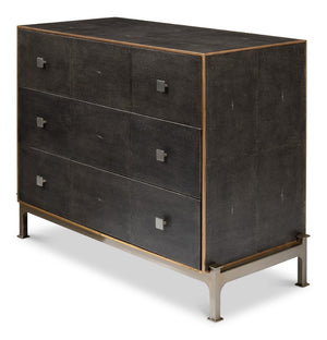Sarreid Grey Shagreen Dresser With 3 Spacious Drawers, Marbleized Paper Lining, And Antique Iron Finish Grey  40131