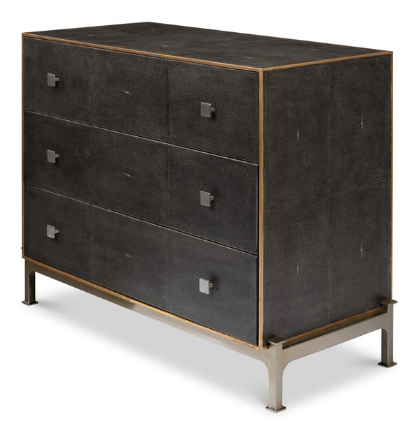 Sarreid Grey Shagreen Dresser With 3 Spacious Drawers, Marbleized Paper Lining, And Antique Iron Finish Grey  40131
