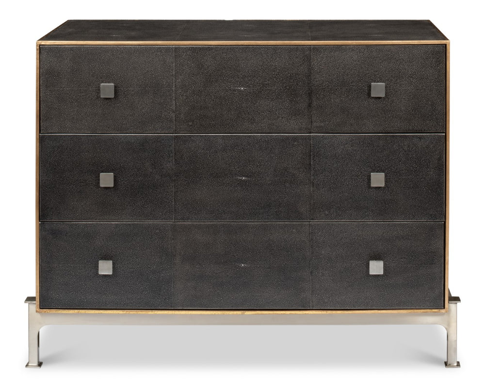 Sarreid Grey Shagreen Dresser With 3 Spacious Drawers, Marbleized Paper Lining, And Antique Iron Finish Grey  40131