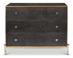 Sarreid Grey Shagreen Dresser With 3 Spacious Drawers, Marbleized Paper Lining, And Antique Iron Finish Grey  40131