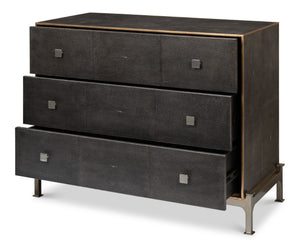 Sarreid Grey Shagreen Dresser With 3 Spacious Drawers, Marbleized Paper Lining, And Antique Iron Finish Grey  40131
