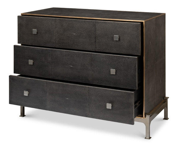 Sarreid Grey Shagreen Dresser With 3 Spacious Drawers, Marbleized Paper Lining, And Antique Iron Finish Grey  40131