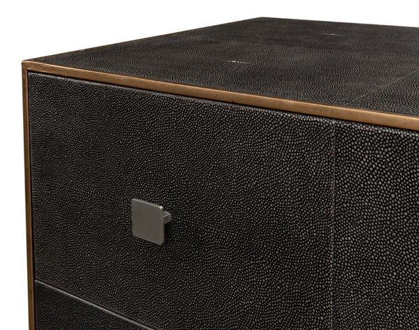 Sarreid Grey Shagreen Dresser With 3 Spacious Drawers, Marbleized Paper Lining, And Antique Iron Finish Grey  40131