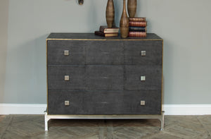 Sarreid Grey Shagreen Dresser With 3 Spacious Drawers, Marbleized Paper Lining, And Antique Iron Finish Grey  40131