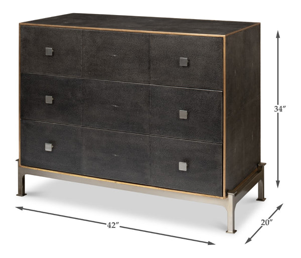 Sarreid Grey Shagreen Dresser With 3 Spacious Drawers, Marbleized Paper Lining, And Antique Iron Finish Grey  40131