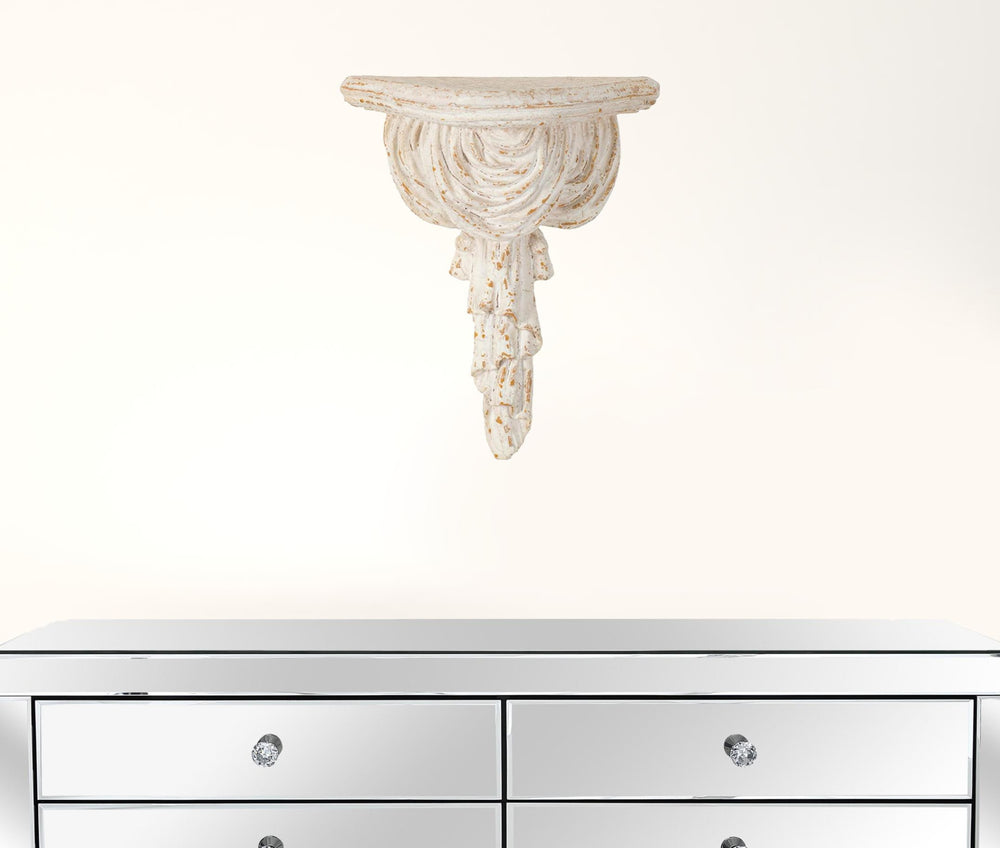 Homeroots White Wash Vintage Wall Shelf  100% Magnesium 401321