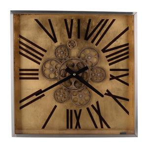 Homeroots Golden Gears Roman Numeral Square Wall Clock  70% Iron,30% Plastic 401324