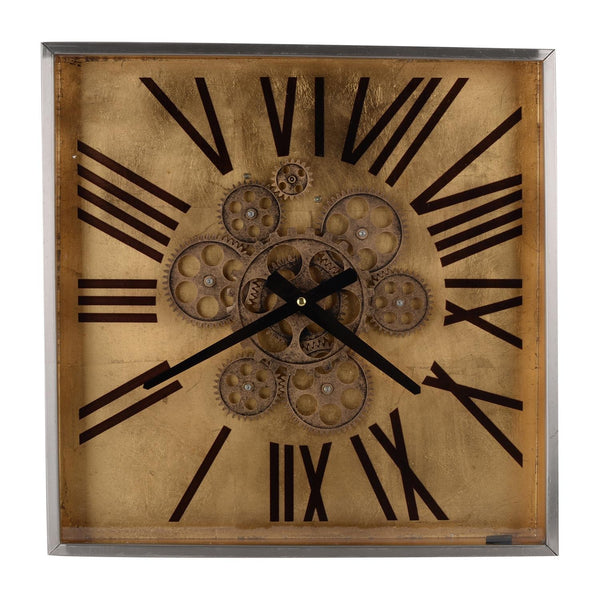 Homeroots Golden Gears Roman Numeral Square Wall Clock  70% Iron,30% Plastic 401324