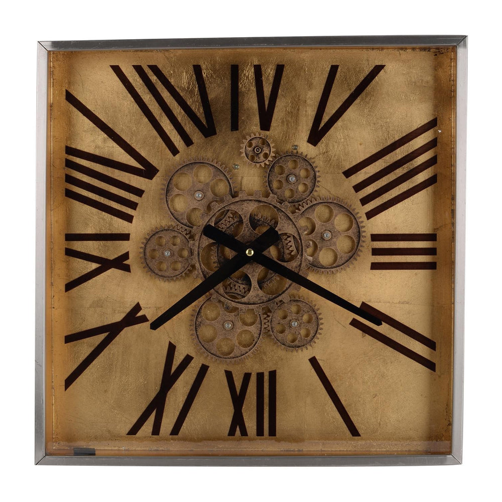 Homeroots Golden Gears Roman Numeral Square Wall Clock  70% Iron,30% Plastic 401324