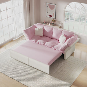English Elm 74.8" Queen Pull Out Sofa Bed - Stylish 3-In-1 Convertible Velvet Loveseat With Soft Pillows, Pink W1885S00172