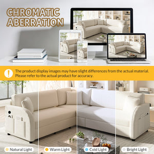 English Elm 85.1" Teddy Plush L-shaped Sectional Sleeper Sofa with Usb Ports and Pull Out Bed Beige+White W1885S00319