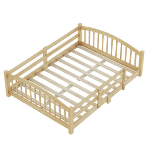 English Elm Full Montessori Pine Wood Floor Bed with Safety Rails Low Profile Kids Room Frame Natural N733P400299N