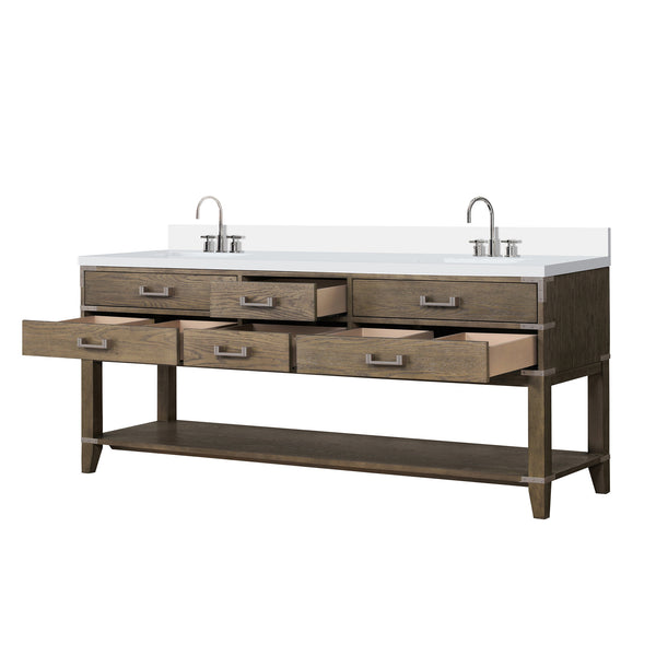 English Elm Grey Oak Double Bath Vanity 80" W X 22" D With Cultured Marble Top & Complete Faucet Set Included B2731P260349