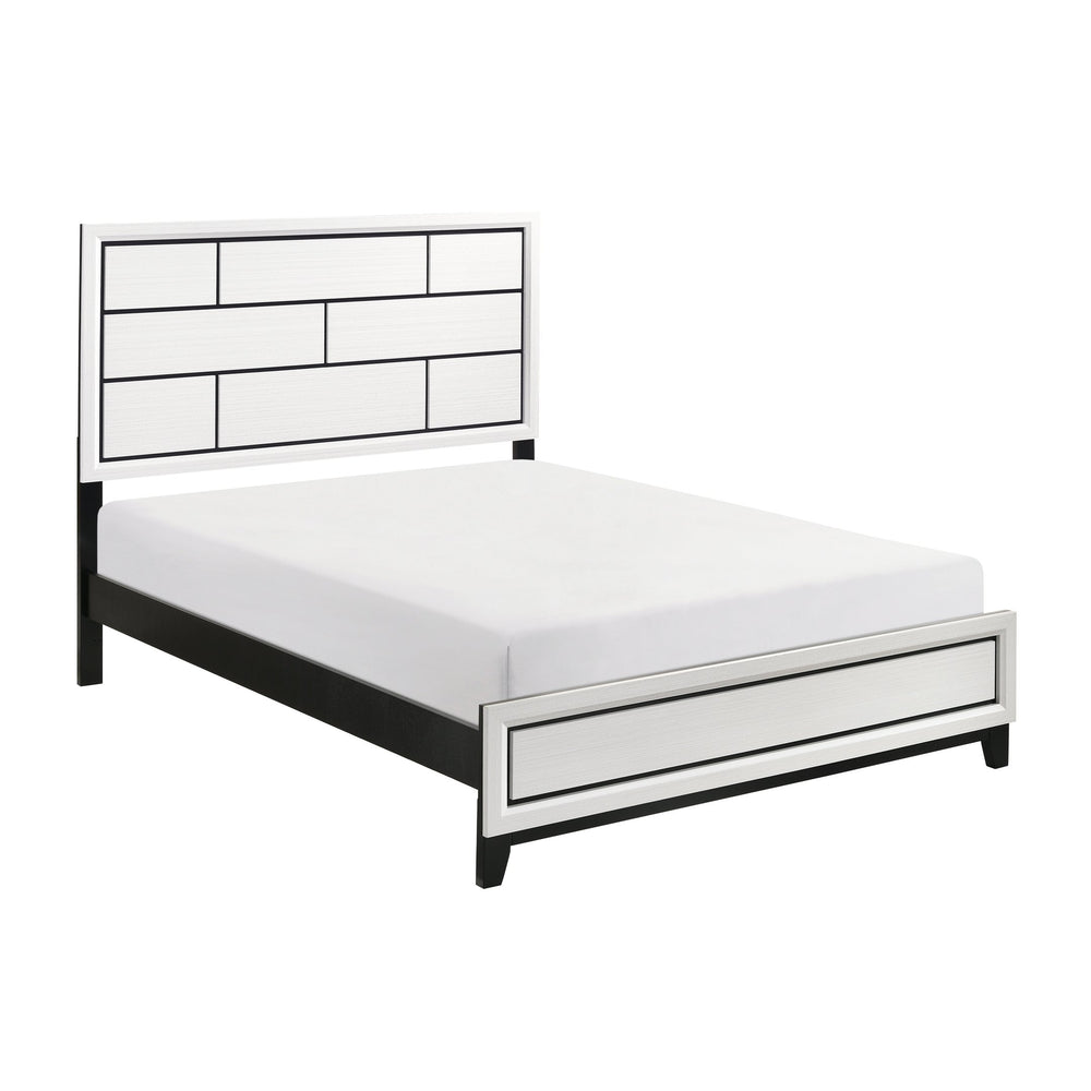 English Elm Modern Queen Bed Frame In White Wood Grain Finish With Black Accents – Stylish & Easy Assembly! B011S01341