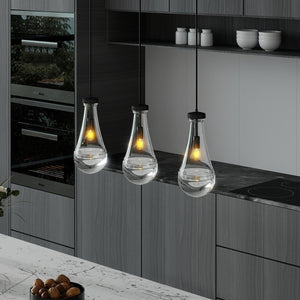 English Elm Raindrop Modern Black Pendant Light, Handblown Glass Raindrop Chandelier for Kitchen Island Elegance W2312P389962