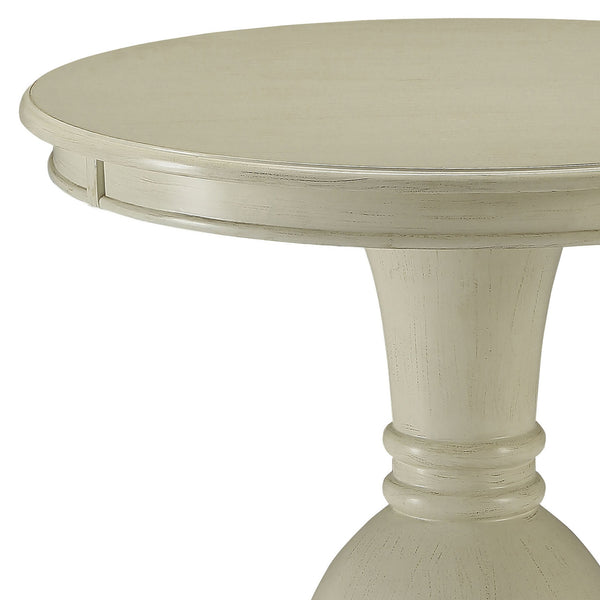 English Elm Antique Round Accent Table with Turned Pedestal Base, Compact 26.5" Classic White Side Table for Cozy Spaces B062P185650