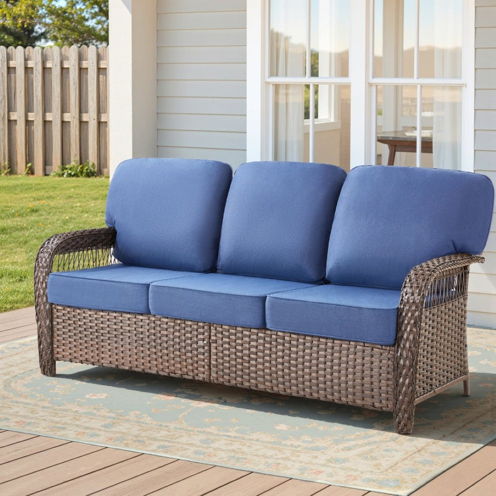 English Elm 75.2" Outdoor Pe Wicker Patio Sofa with T-back Cushions and Rust-resistant Steel Frame T3773P418416