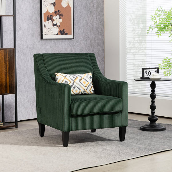 English Elm COOLMORE Modern Accent Chair with Plush Corduroy Upholstery, Solid Wood Frame and Two Pillows Emerald W395P195360
