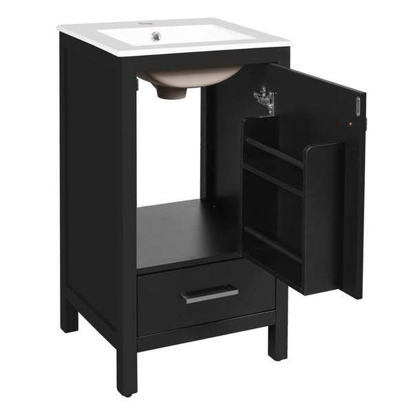 English Elm 18-Inch Modern Bathroom Vanity with Ceramic Sink, Soft-Close Doors, Divider Drawer & Adjusting Feet Black N729P334854B