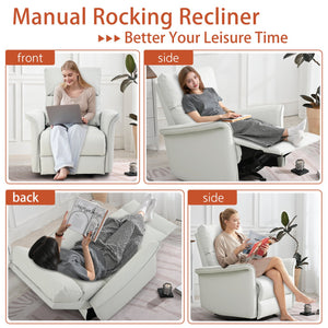 English Elm Manual Rocker Recliner Chair In Soft Pu Leather - Space-Saving Comfort For Nurseries & Living Rooms W1028S00048