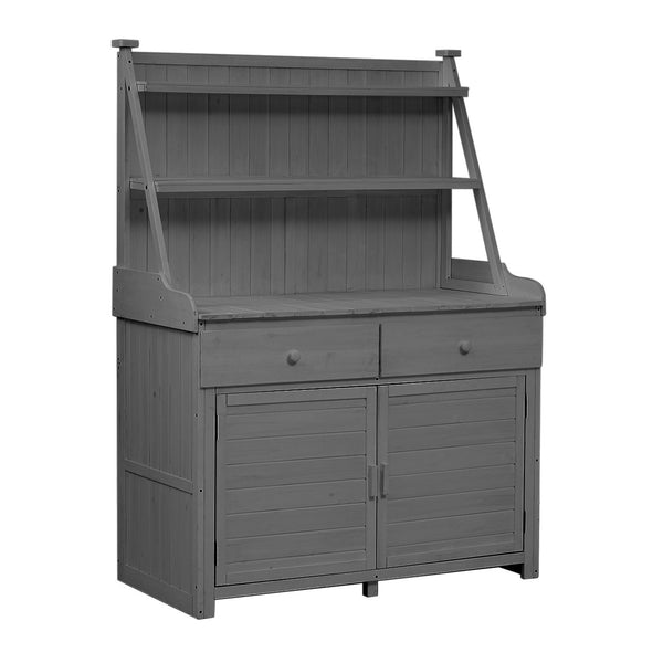 English Elm [Assembly 65inch Garden Potting Bench Table Fir Wood Workstation with 3-Tier Shelves Drawers Cabinet for Organization and Durability Gray N717P220217E